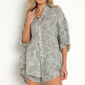 Vitamin A
Playa Shirt Dress Sea Green Palm Print